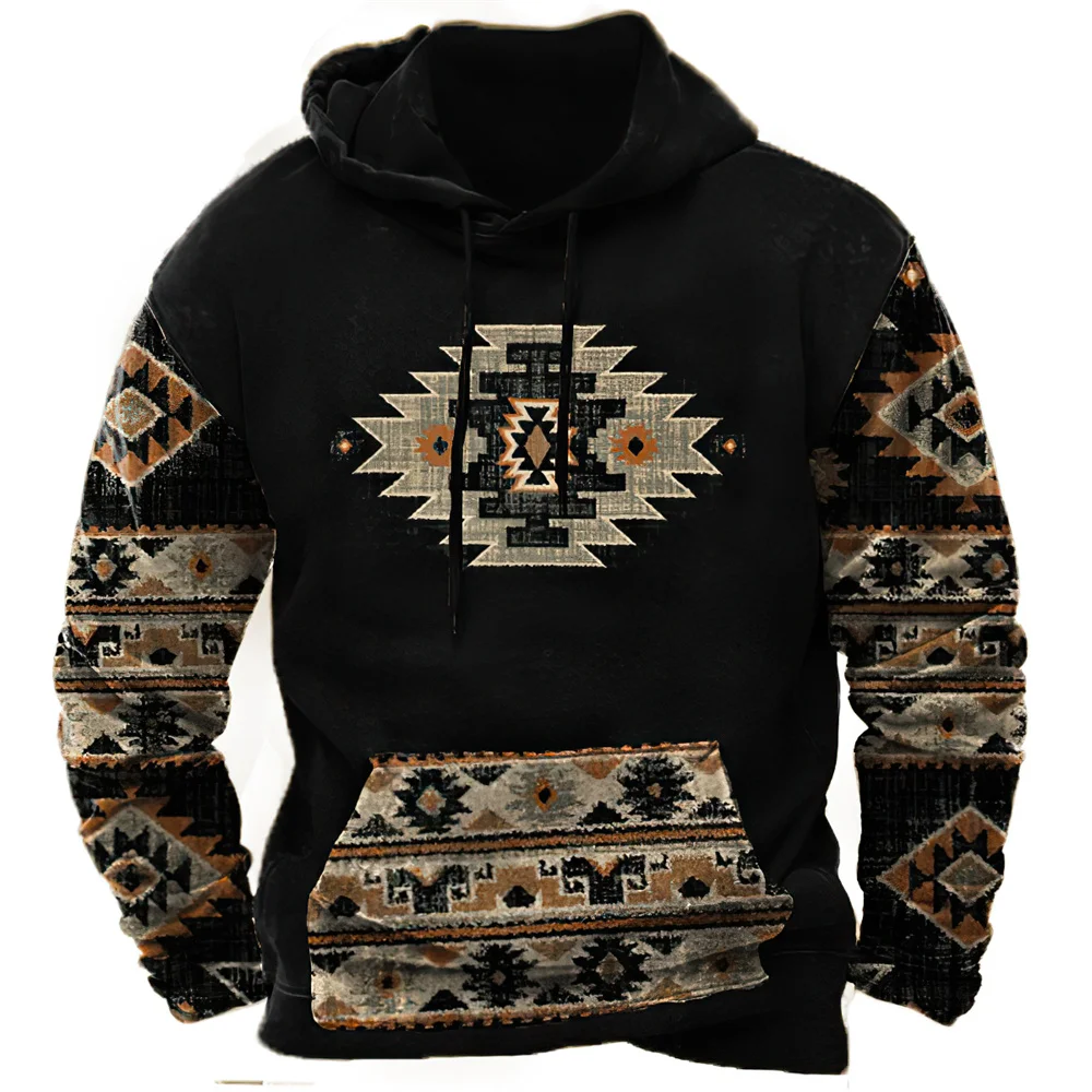 Vintage Tribal Style Men's Hoodies Fashion Sweatshirt Spring Autumn New Loose Pullover Casual Jacket Streetwear Oversized Tops