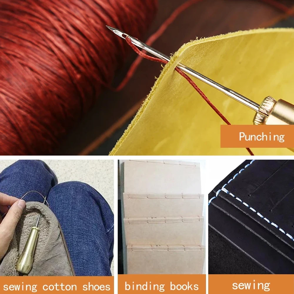 ชุดเย็บผ้าหนัง DIY หนังเย็บ Awl เข็มทองแดงชุดหนังผ้าใบเต็นท์รองเท้าซ่อมเครื่องมือด้ายไนลอน