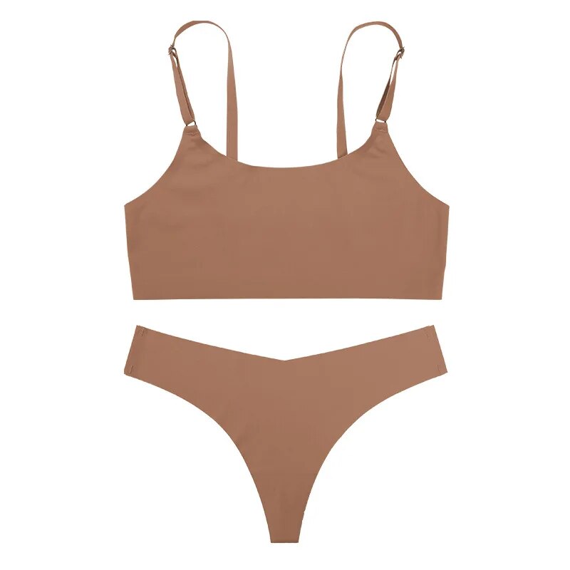 1 Set reggiseno senza cuciture tinta unita slip scollo tondo reggiseno mutandine taglio alto Lingerie Set biancheria intima da donna