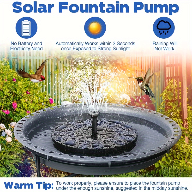 Bomba de água solar para fonte, 2.5w, para banho de pássaros, lago, piscina, tanque de peixes, bomba externa com 6 bicos, decoração de jardim