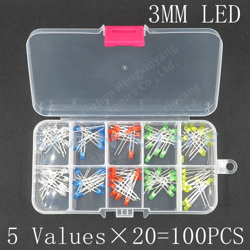 100PCS 3MM 5MM LED F3 F5 round super bright red, green, yellow, blue and white LED 20 each
