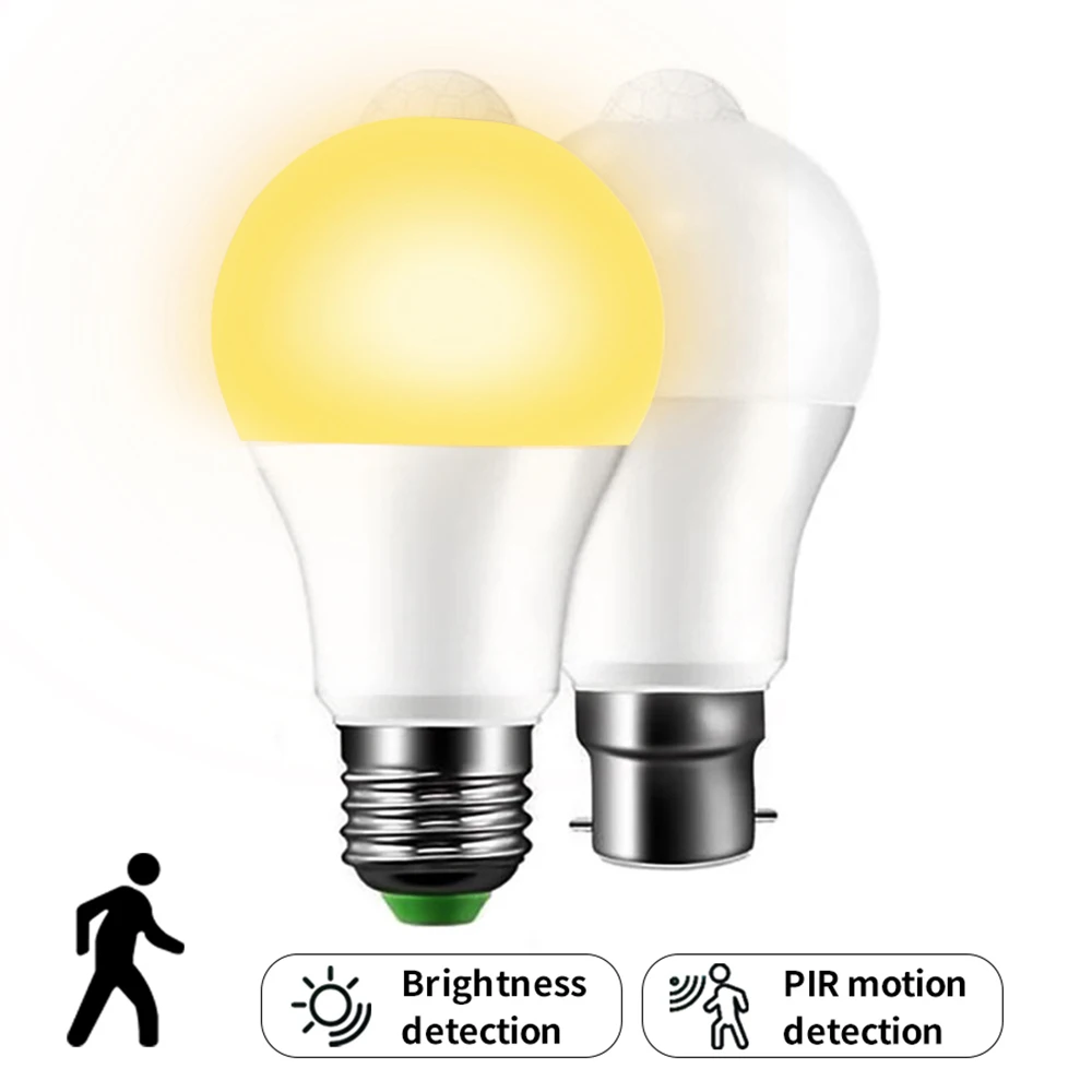 Bombilla LED con Sensor de movimiento PIR, 12W, E27, bombilla inteligente, encendido/apagado activado por movimiento, lámpara de luces para el hogar con Sensor de movimiento para escalera del hogar