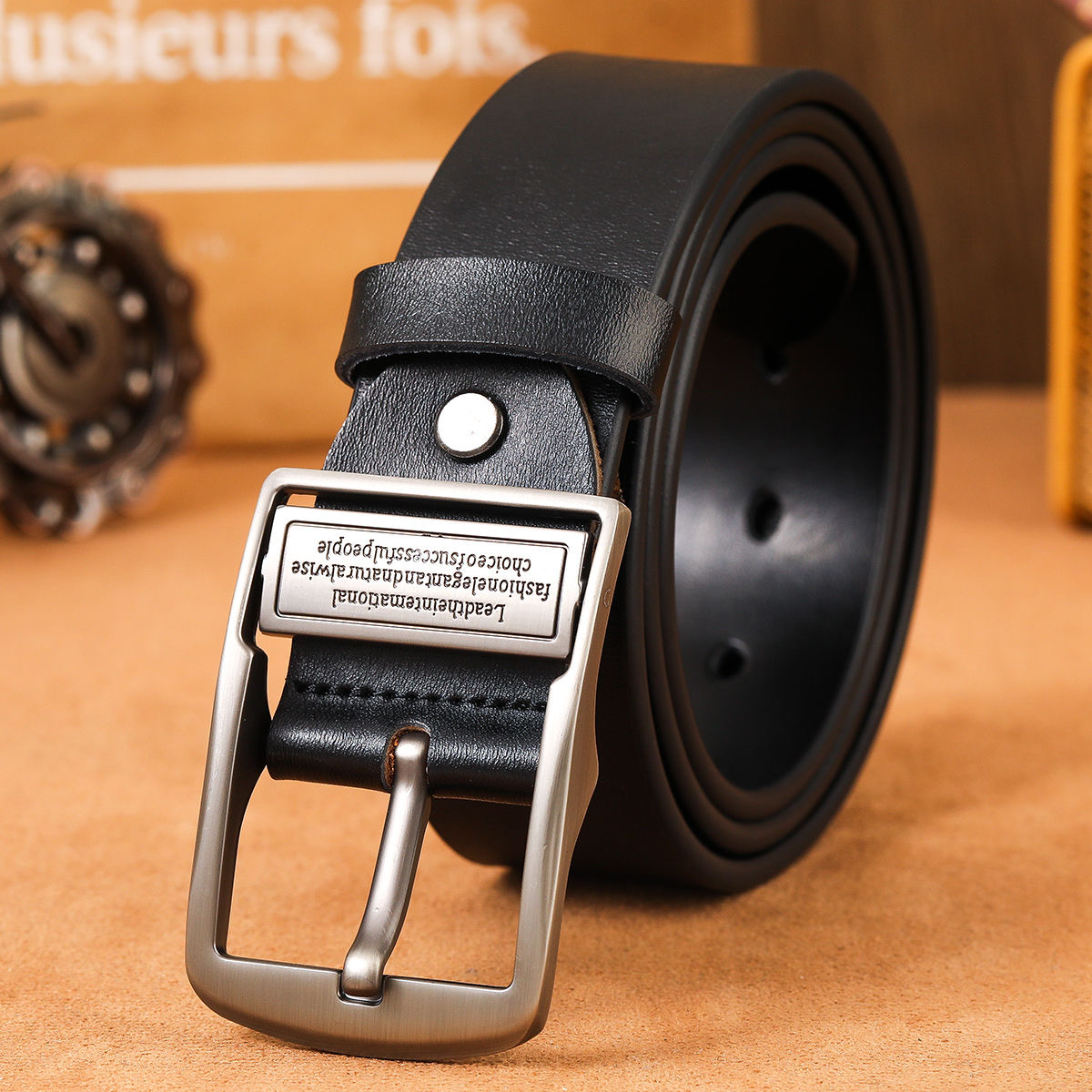 Nieuwe lederen koeienhuid herenriem mode metaallegering pin gesp volwassen luxe merk jeans business casual taille mannelijke riem merk