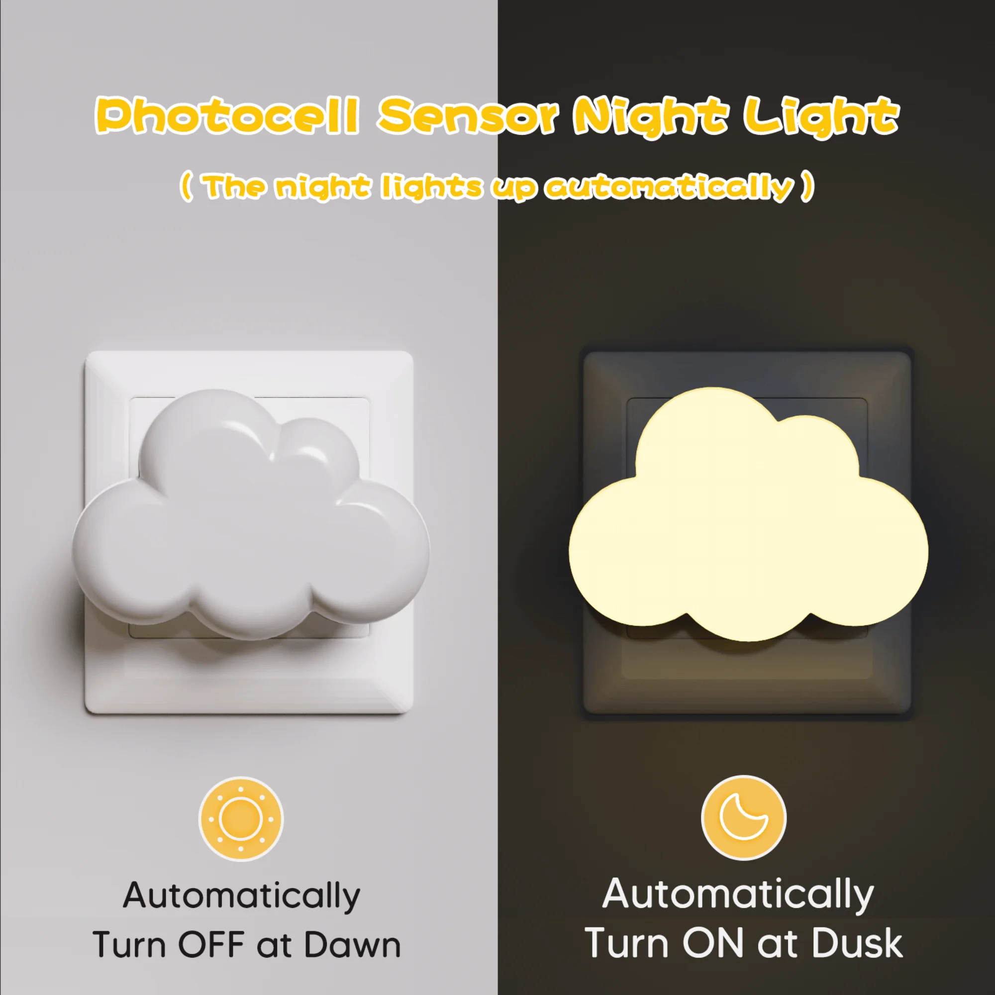 Luces nocturnas con Sensor de luz LED, luces nocturnas con forma de nube de encendido/apagado automático para niños, dormitorio, escalera, pasillo, lámparas de noche para cabecera de cama
