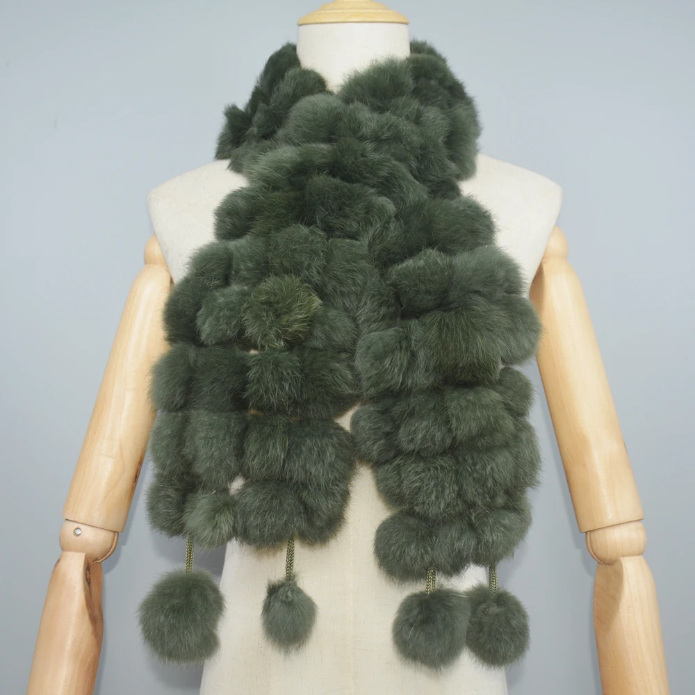 Bufanda de piel auténtica para mujer, bufandas con bolas de piel de conejo Rex auténtica, bufanda de piel cálida a la moda para mujer rusa, colorida, 2025