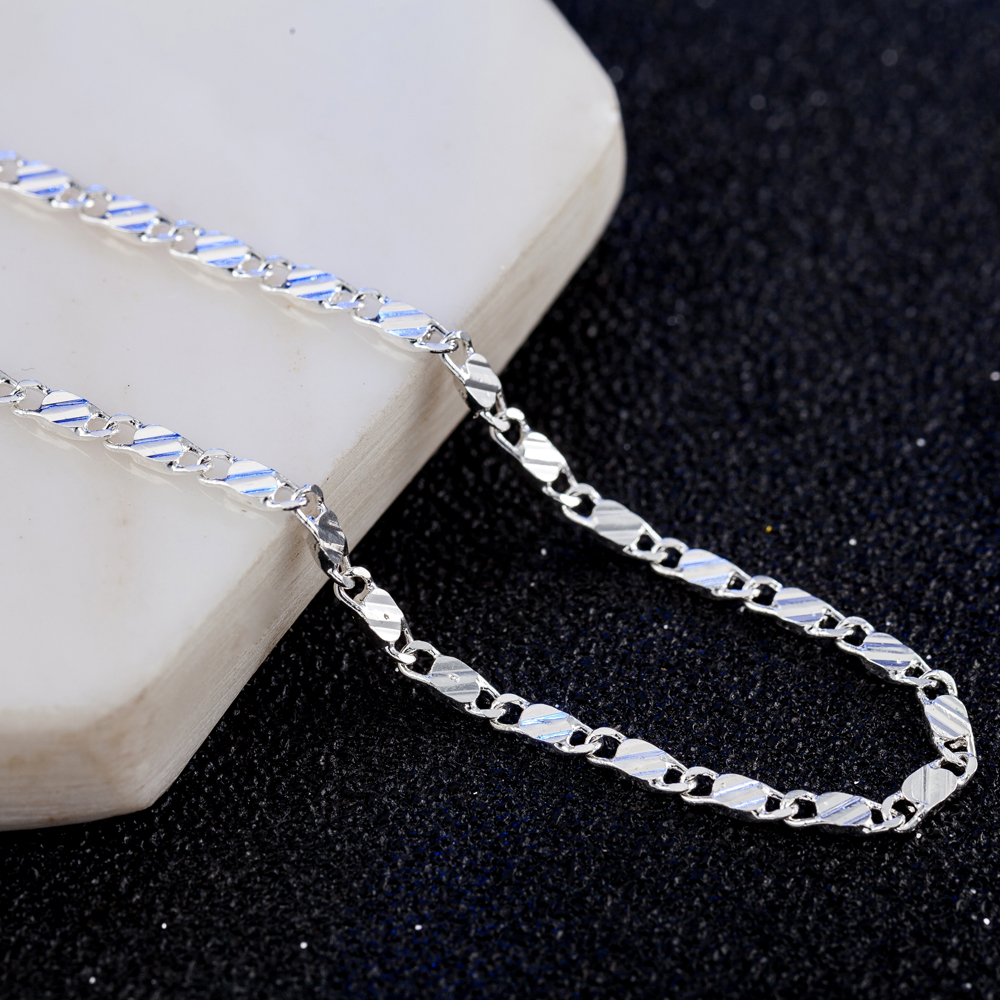 ใหม่LuxurySilverสีพิเศษ 2 มม.แบนClavicle Chainsสร้อยคอสําหรับผู้ชายผู้หญิงงานแต่งงานเครื่องประดับคริสต์มาสของขวัญ 40-75 ซม.