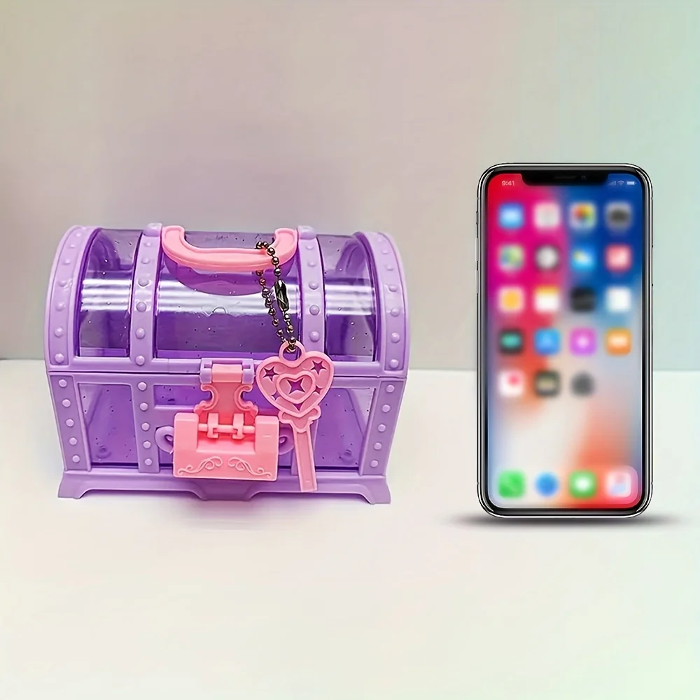 1pc ピンク/パープルのかわいいメイクボックス、ロック付きプラスチックおもちゃ箱、宝箱ジュエリーケース、装飾飾りケース女の子ドレッシング