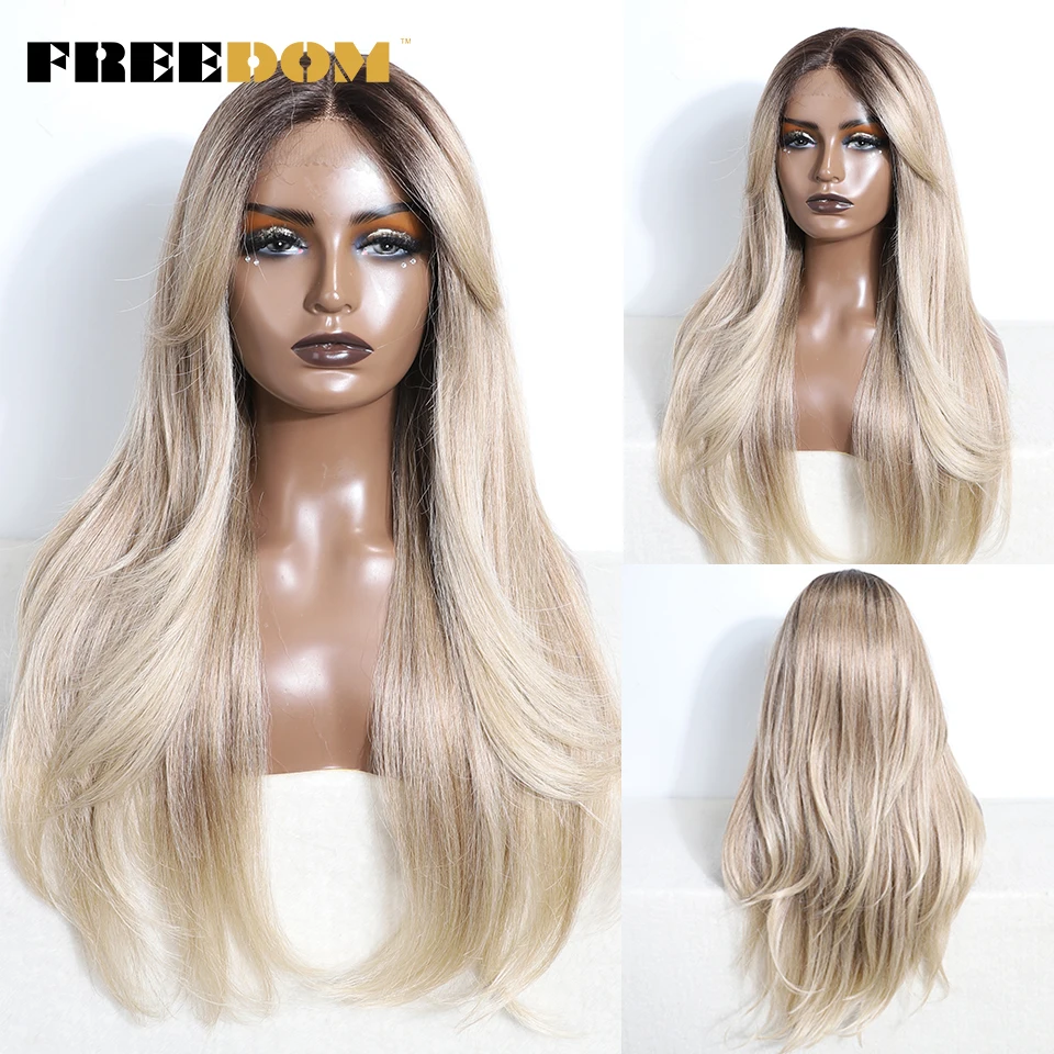 FREIHEIT Gerade synthetische Spitzeperücke mit Pony Lace-Front-Perücken für Frauen 26 Zoll Ombre Braun Blonde Perücken Rot Weiß Cosplay Perücke