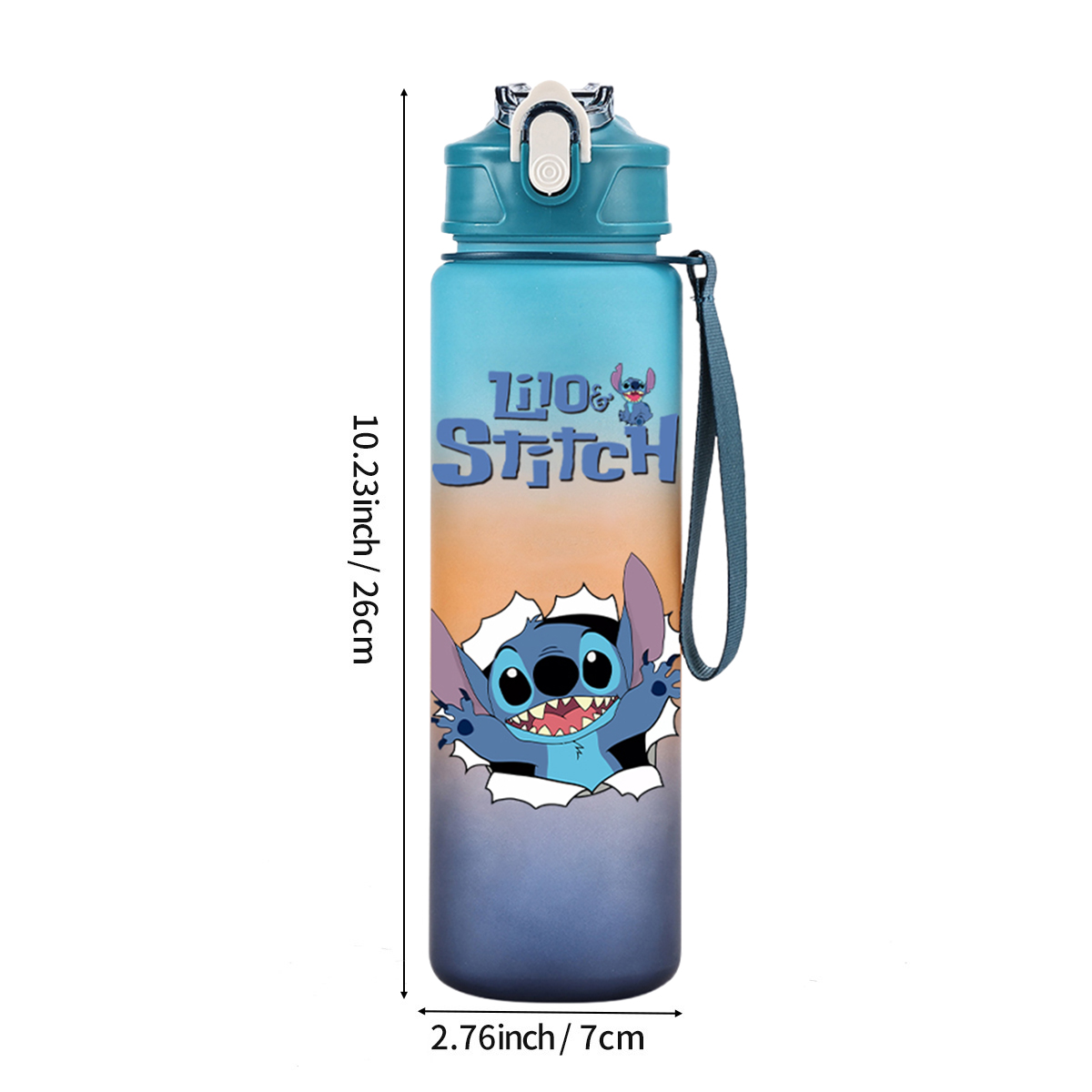 Taza de agua con pajita de plástico de Disney Lilo Stitch, botella de agua deportiva para exteriores, 750Ml, gran capacidad, herramientas para beber para acampar de alto valor