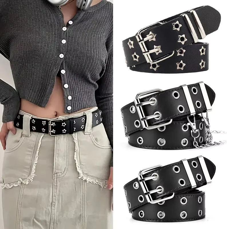 Cinturones Unisex de 110cm para hombre y mujer, alta calidad, doble agujero, ojal de estrella, estilo Hip Hop Rock, subcultura Y2K, punzón de cinturón, tamaño libre