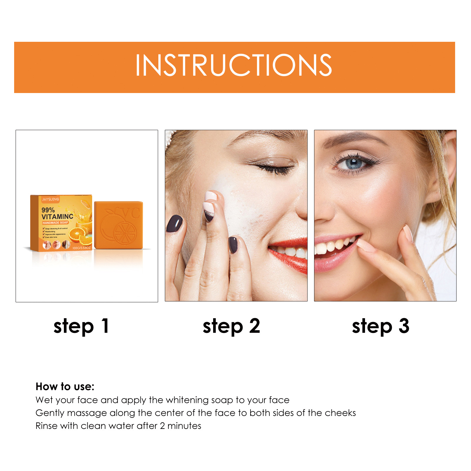 Jabón de limpieza Facial hecho a mano con vitamina C, brillo corporal, Control de aceite, suave, suave, hidratante, exfoliante, antiácaros
