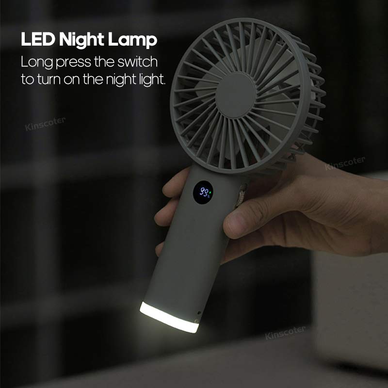 Nieuwe draagbare persoonlijke ventilator Draagbare mini USB-handventilator 3600 mAh Oplaadbare miniventilator met traploze snelheidsregeling Nachtlampje