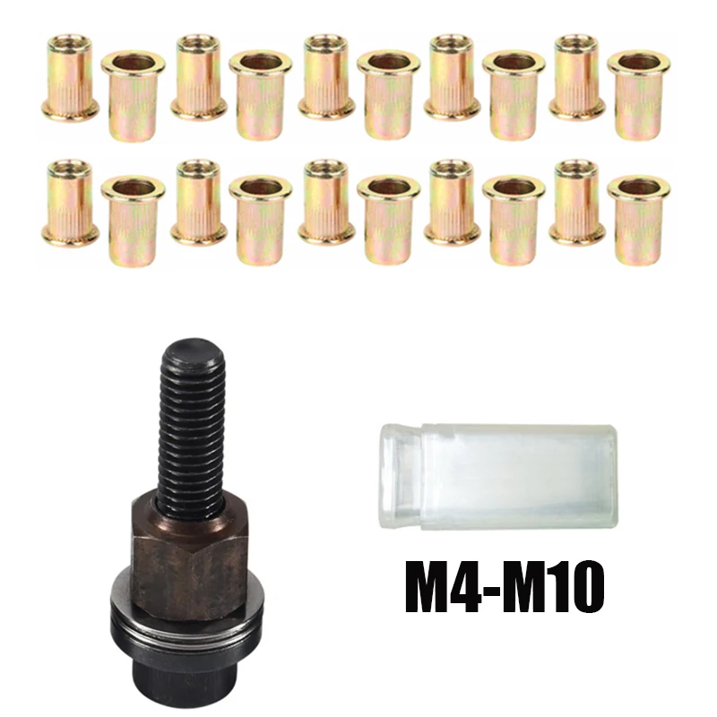 Handklinkmoer Pistoolkop Noten Klinkhamergereedschap M3 M4 M5 M6 M8 M10 Voor Klinkmoer Pistool Klinknagelgereedschap met 20 stuks stalen moeren
