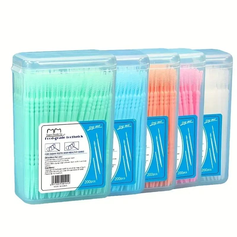 200 pcs /box Double-ended Disposable Dental Floss Toothbrush Toothpick Oral Hygiene Care Family Boxed Portable Set