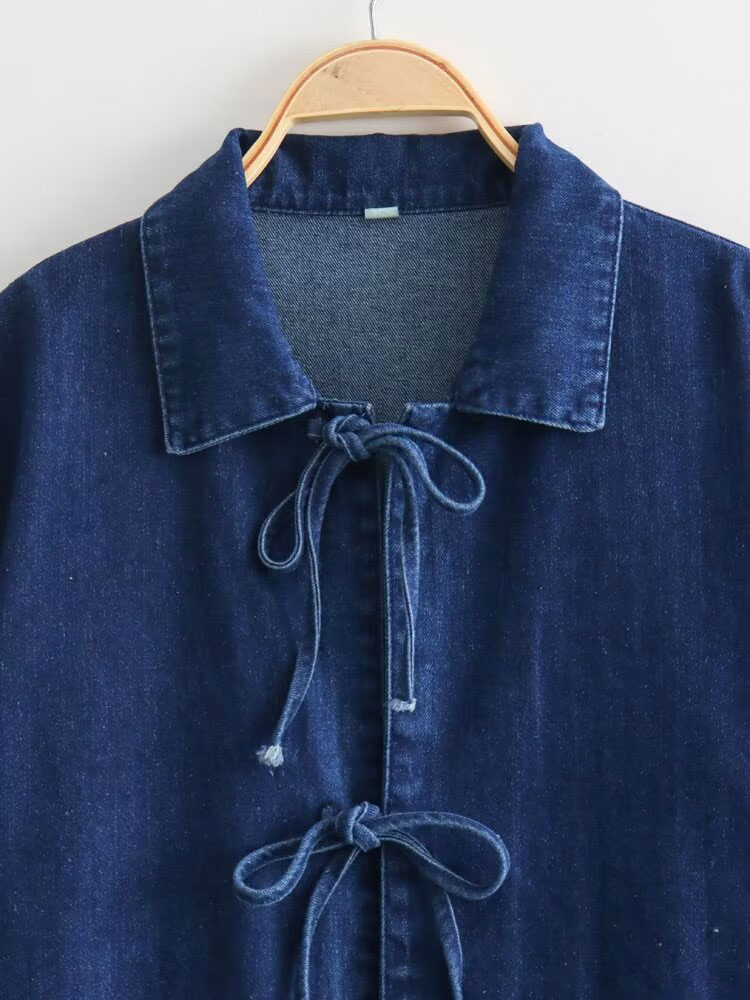 TELLHONEY ผู้หญิงแฟชั่นปกปกลูกไม้ขึ้นเสื้อลําลองหญิงแขนยาวพร้อมกระเป๋าแจ๊กเก็ตยีนส์แข็ง