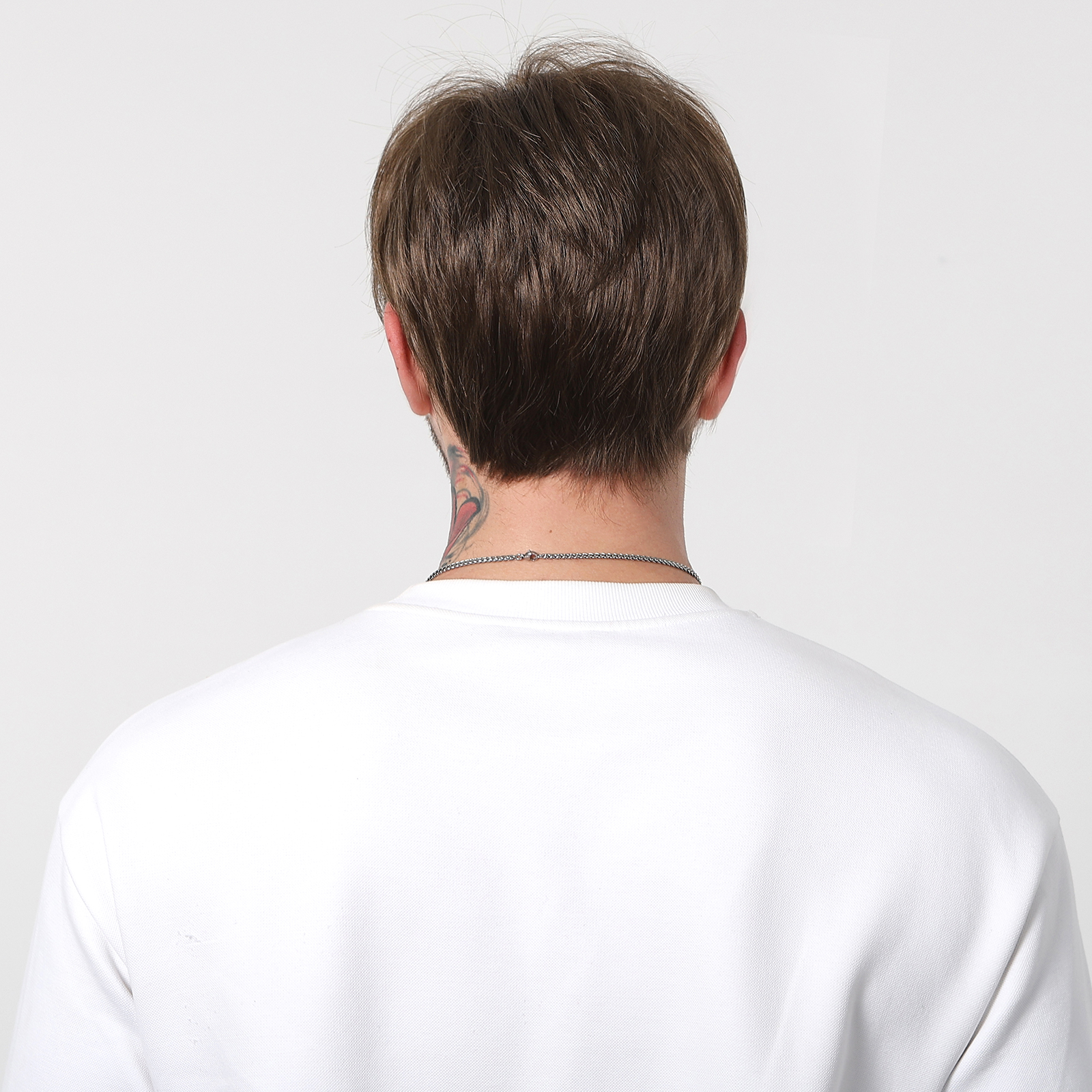Alan eaton peruca curta marrom escuro para homens parte lateral perucas sintéticas em camadas com franja natural olhando peruca completa de cabelo sintético