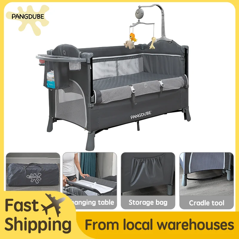 PANGDUBE 4-in-1 faltbares Babybett 0–3 Jahre, multifunktionales Babybett mit Wippe, Wickeltisch, Baby-Laufstall, kostenlose Montage