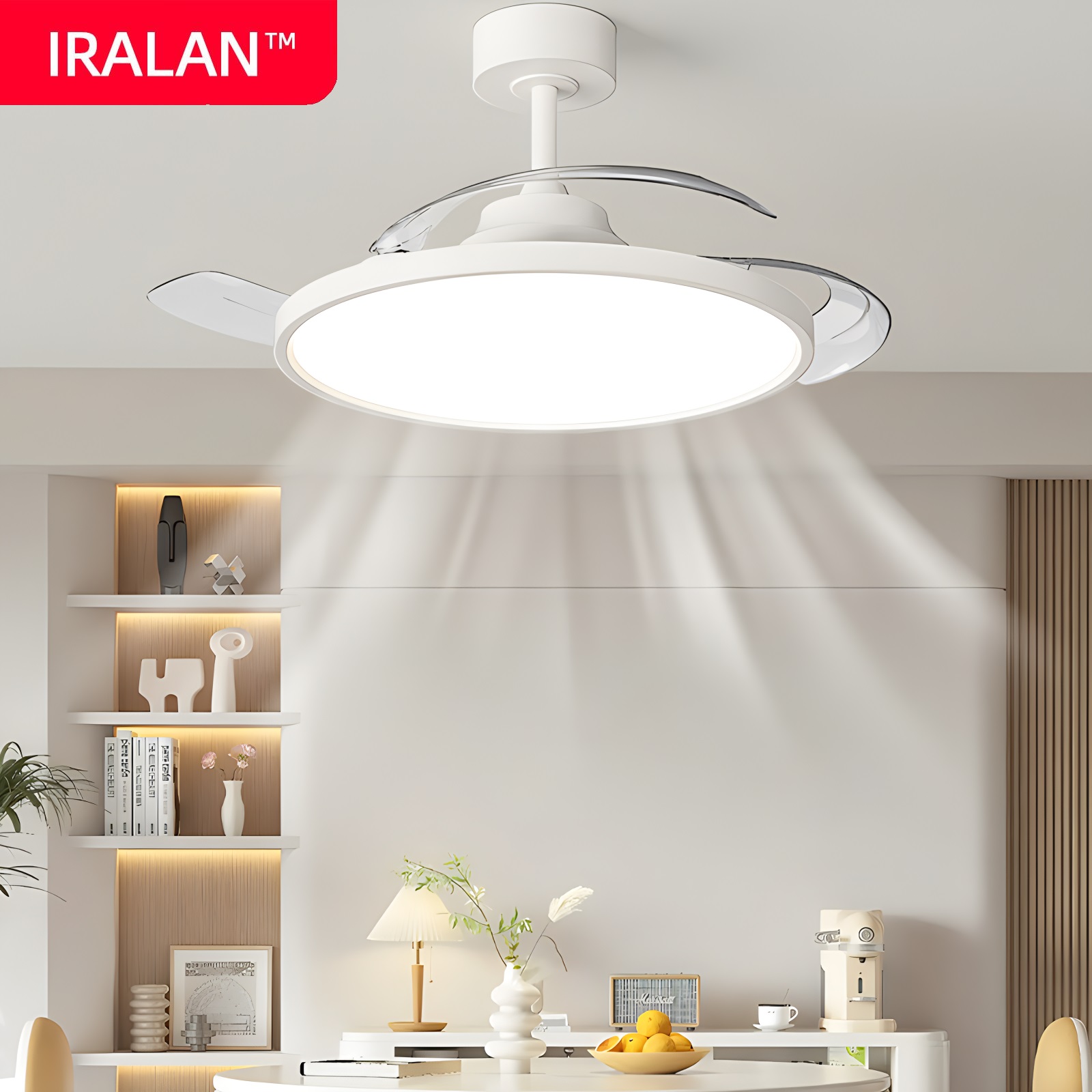 IRALAN 2025 Ventilador de techo retráctil inteligente con control remoto de luz Ventilador de lámpara de techo moderno silencioso y regulable de 42 pulgadas