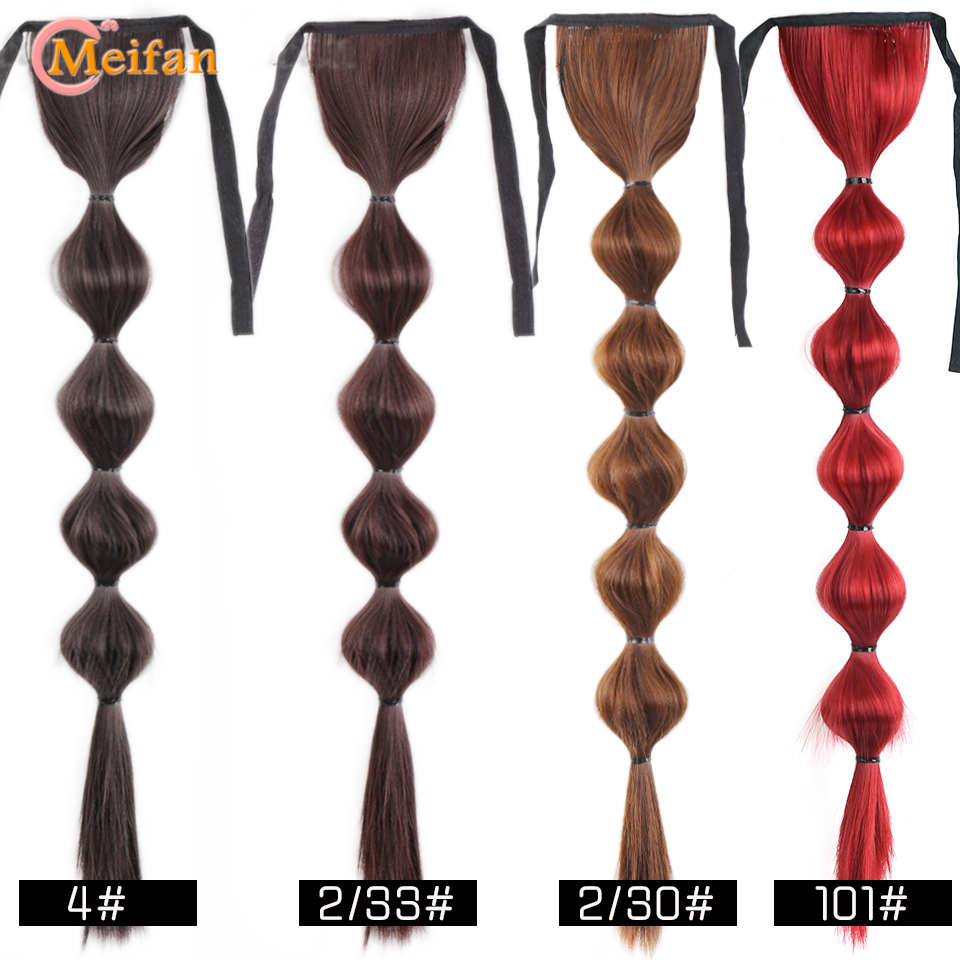MEIFAN สังเคราะห์ผมยาวโคมไฟ Bubble หางม้าคลิปในสายรัดสีน้ําตาล Bubble Braids ธรรมชาติปลอม PONY TAIL Hair Extensions