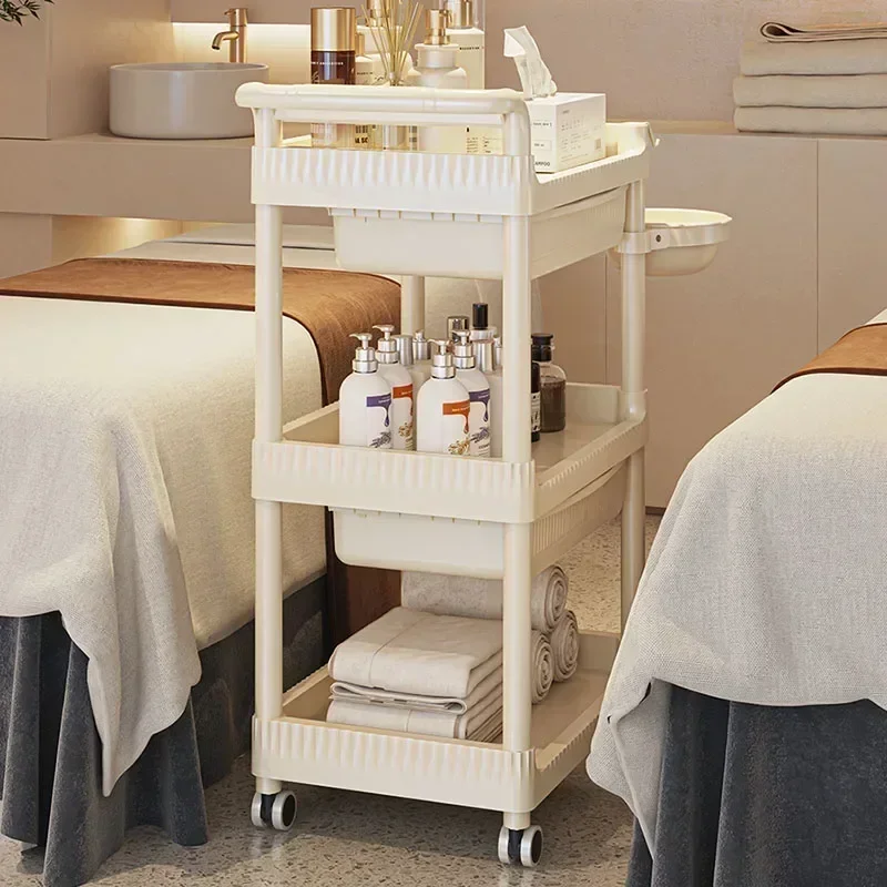 Salon Furniture Cart Auxiliary Spa Table with Wheels Cosmetics Trolley Portable Esthetician Organizer Cart Wagon Moving Carrinho