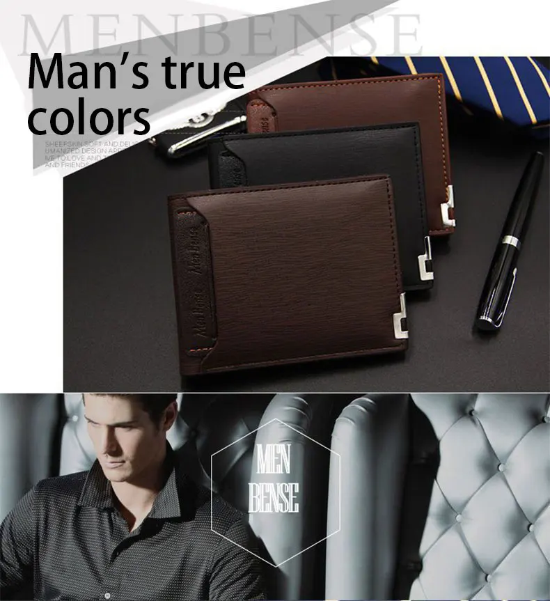 Cartera corta multifuncional para hombre, tarjetero con borde de hierro, cajón de cuero PU, cartera de mano a la moda, superventas, 1 ud.