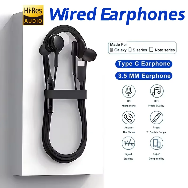 Original tipo c fone de ouvido com fio para xiaomi huawei samsung galaxy s25 s24 s23 s21 s22 ultra 3.5mm fones universal