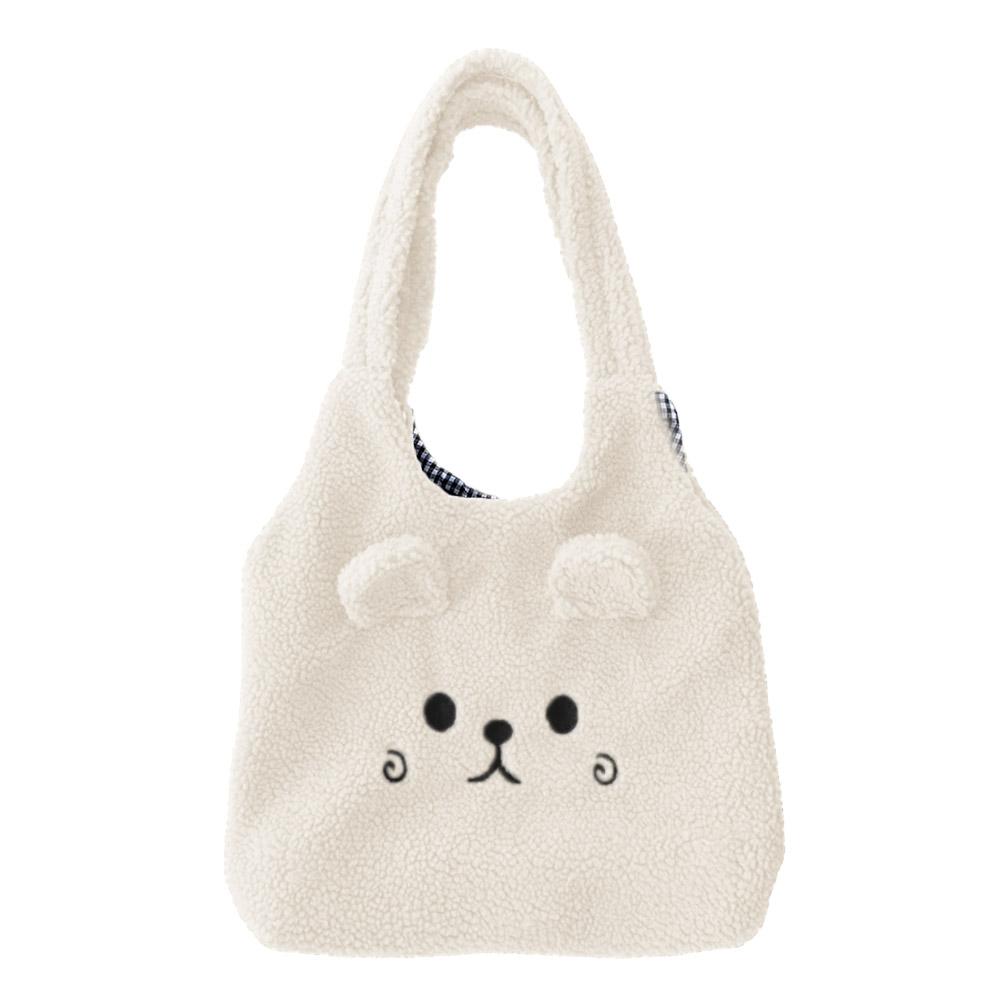 Bolso escolar con bordado de dibujos animados para mujer, bolsa de mano de felpa suave, bolso de compras, bolso de hombro, lindo, invierno, nuevo, N8Y7