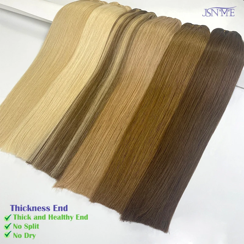 JSNME Straight Weft Extensions 100% Real Human Hair Weft Bundles เย็บ Weft Extensions สีน้ําตาลสีบลอนด์ 14 "-24" สามารถ Curly สําหรับผู้หญิง