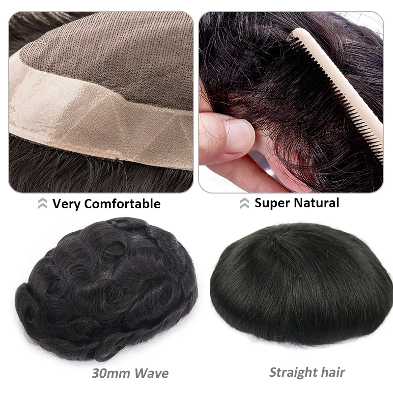 เส้นผมมนุษย์ระบบผู้ชาย Toupee Fine Mono Wig Pria 130% ความหนาแน่นทนทานผม Prosthesis Toupee ผู้ชาย6 "ผมผู้ชายวิกผม