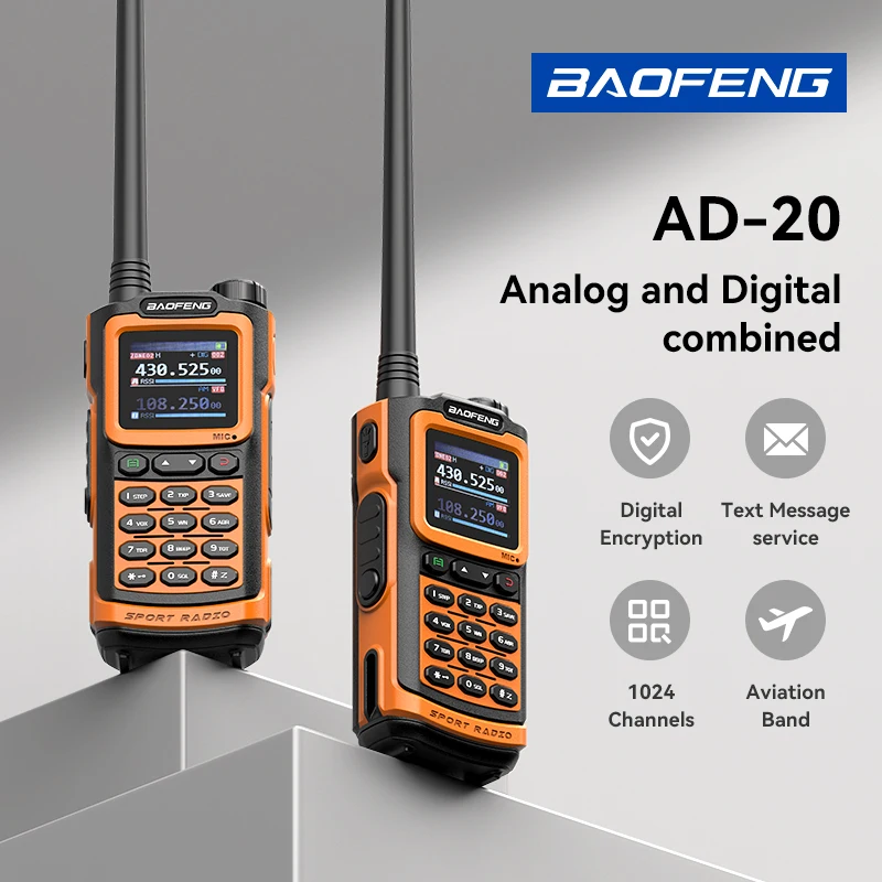 Baofeng AD-20 Walkie Talkie banda completa analógico/digital inalámbrico copia frecuencia 1024CH texto mensaje cifrado Digital grabación Radio