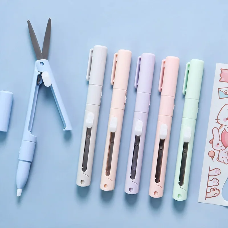 1 PC Mini แบบพกพากรรไกรเครื่องตัดกระดาษมีด 2 In 1 Multifunctional กระเป๋าปากกา Scrapbooking แกะสลักตัดเครื่องมือศิลปะ