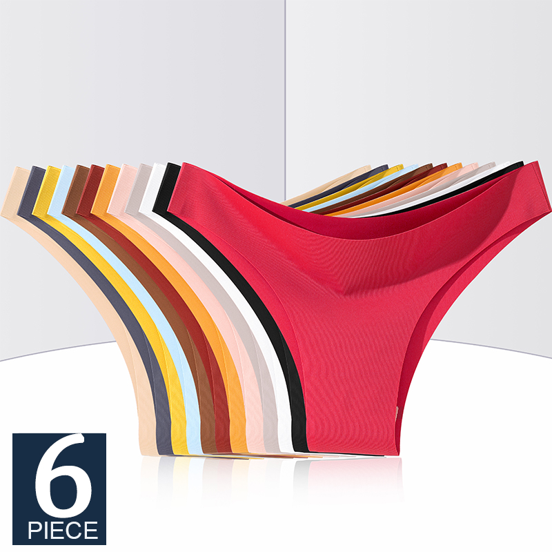 FINETOO 6 unids/set de ropa interior sin costuras de seda helada, pantalones brasileños de cintura baja, lencería íntima transpirable de alta elasticidad, bragas