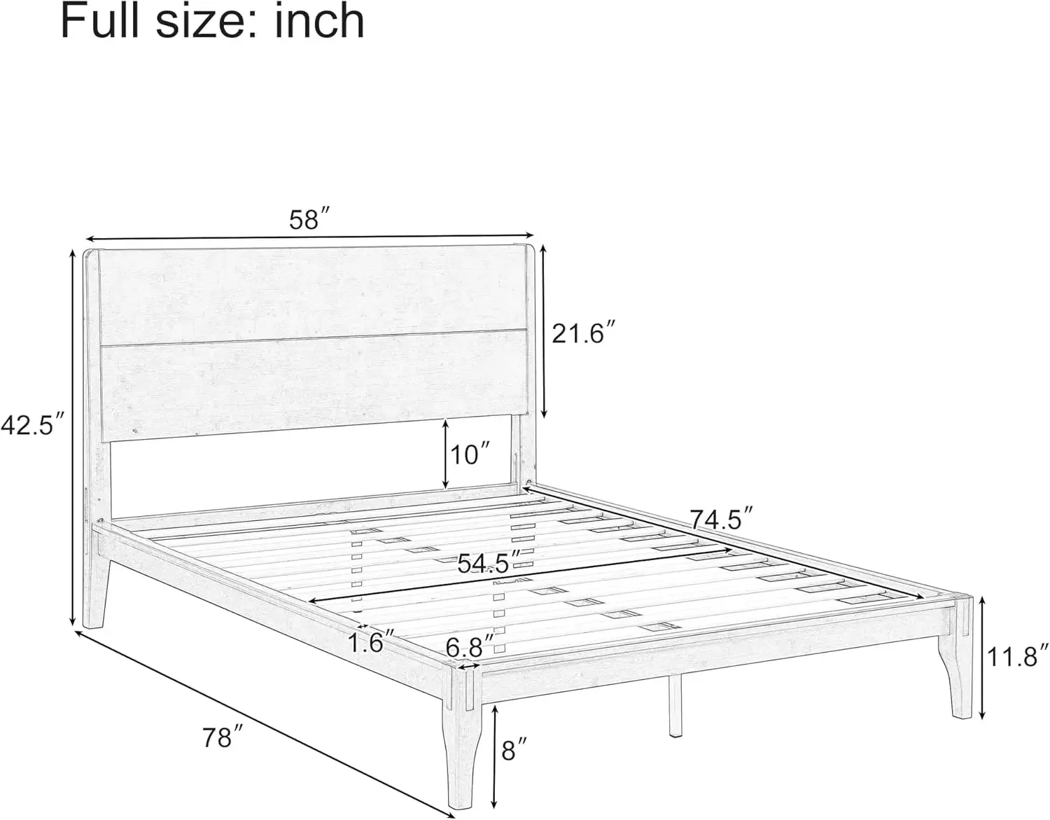 Full Size Bamboo Platform Bed, Mid-Century Modern Bed Frame with Tall Headboard, Wood Slat Support, No Box Spring Needed,Brown