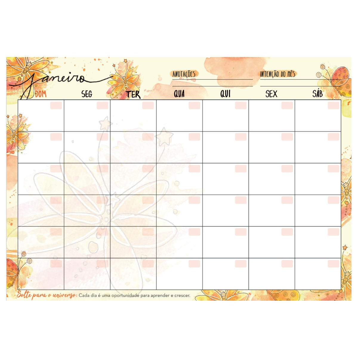 Planner Calendário Mensal Aquarela A4 Lateral 15 Folhas