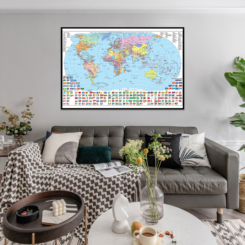 59 * 42 cm Mappa del mondo ucraino Tela Edizione classica Immagine decorativa da appendere Decorazioni per la camera da letto di casa Insegnamento Forniture per studio di viaggio