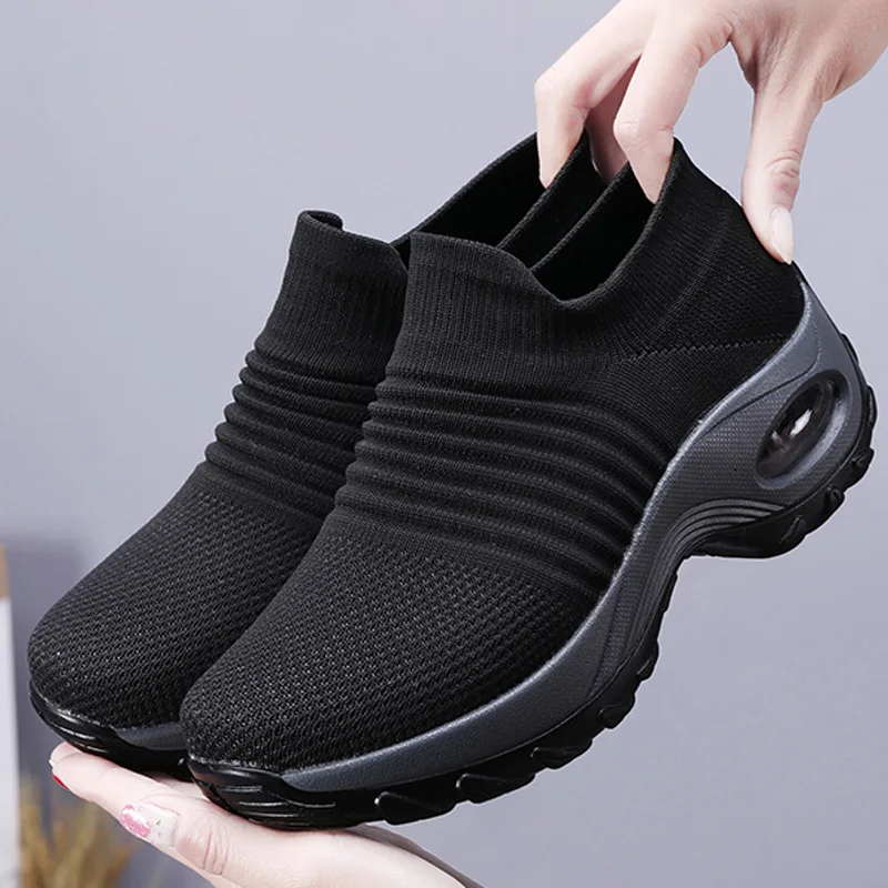 Frauen Turnschuhe Mode Atmungsaktive Wanderschuhe Mesh Plattform Schuhe Turnschuhe für Frauen Gym Vulkanisierte Schuhe Schwarz Weibliche Schuhe