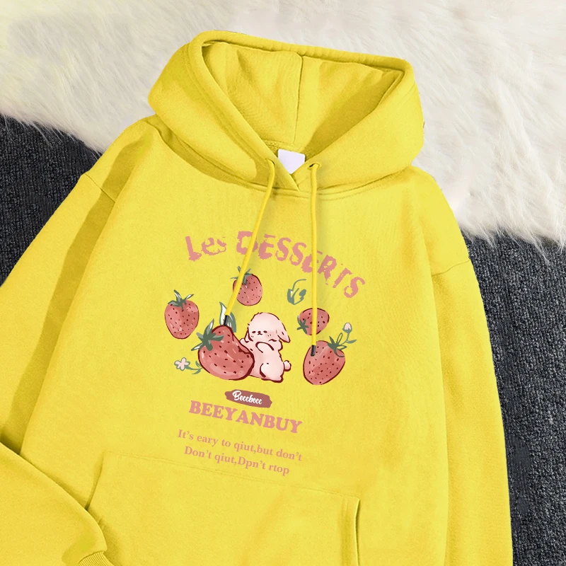 Sudadera con capucha de moda para mujer, sudadera con estampado de fresa y conejo, jersey transpirable suave y cálido con bolsillo, Sudadera con capucha para Otoño e Invierno