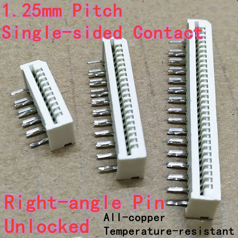 10 PZ Passo 1,25mm Contatto su un solo lato FFC/FPC Cavo piatto flessibile Presa Spina ad angolo retto/Pin Connettore FPC sbloccato
