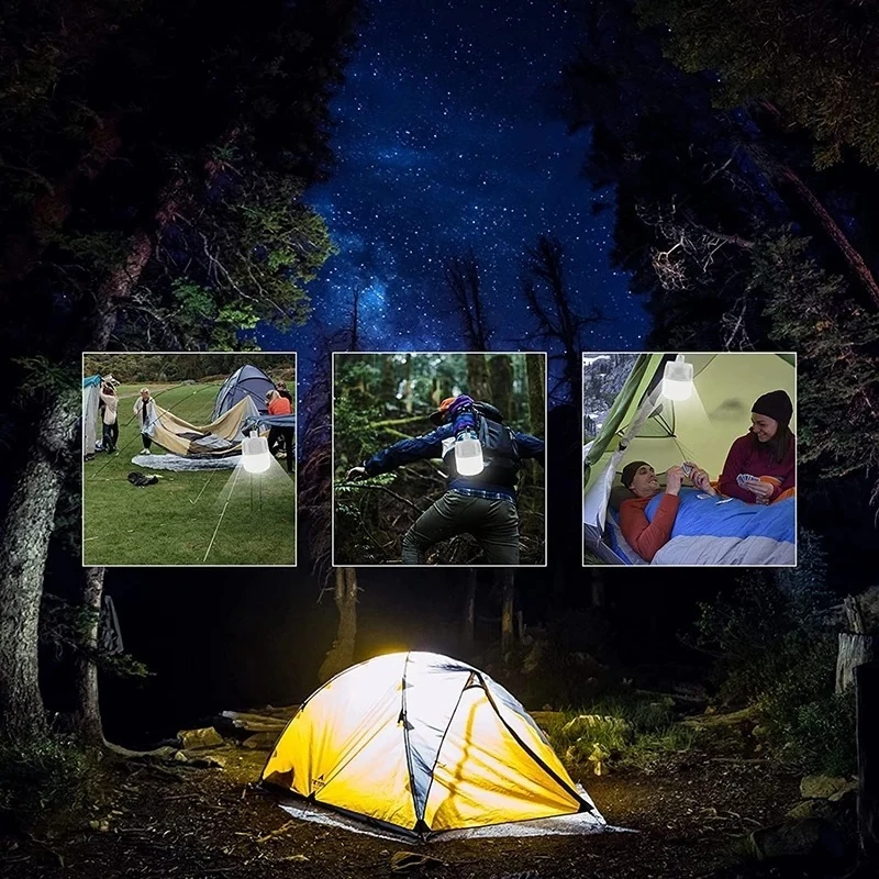 1-2 ชิ้นกลางแจ้งตั้งแคมป์โคมไฟ LED USB ชาร์จหลอดไฟฉุกเฉินแบบพกพาตะขอแขวนไฟกลางคืนประหยัดพลังงานโคมไฟตั้งแคมป์