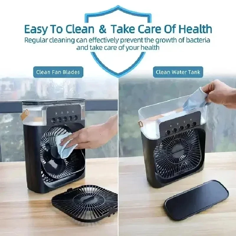 Tragbarer Luftbefeuchter, Ventilator, Klimaanlagen, USB, elektrischer Ventilator, LED-Nachtlicht, Wassernebel, Spaß, 3-in-1-Luftkühler, Luftbefeuchter für Zuhause