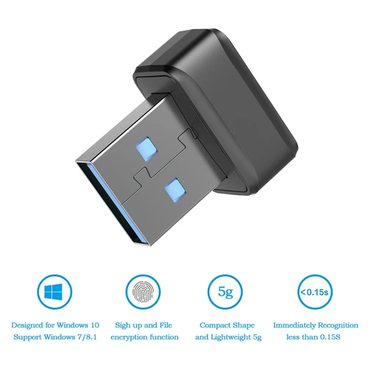 BABQ USB Fingerprint Key Reader U2F Biometric Fingerprint Scanner Anti-Spoofing Biometric Mini Security Key Dongle