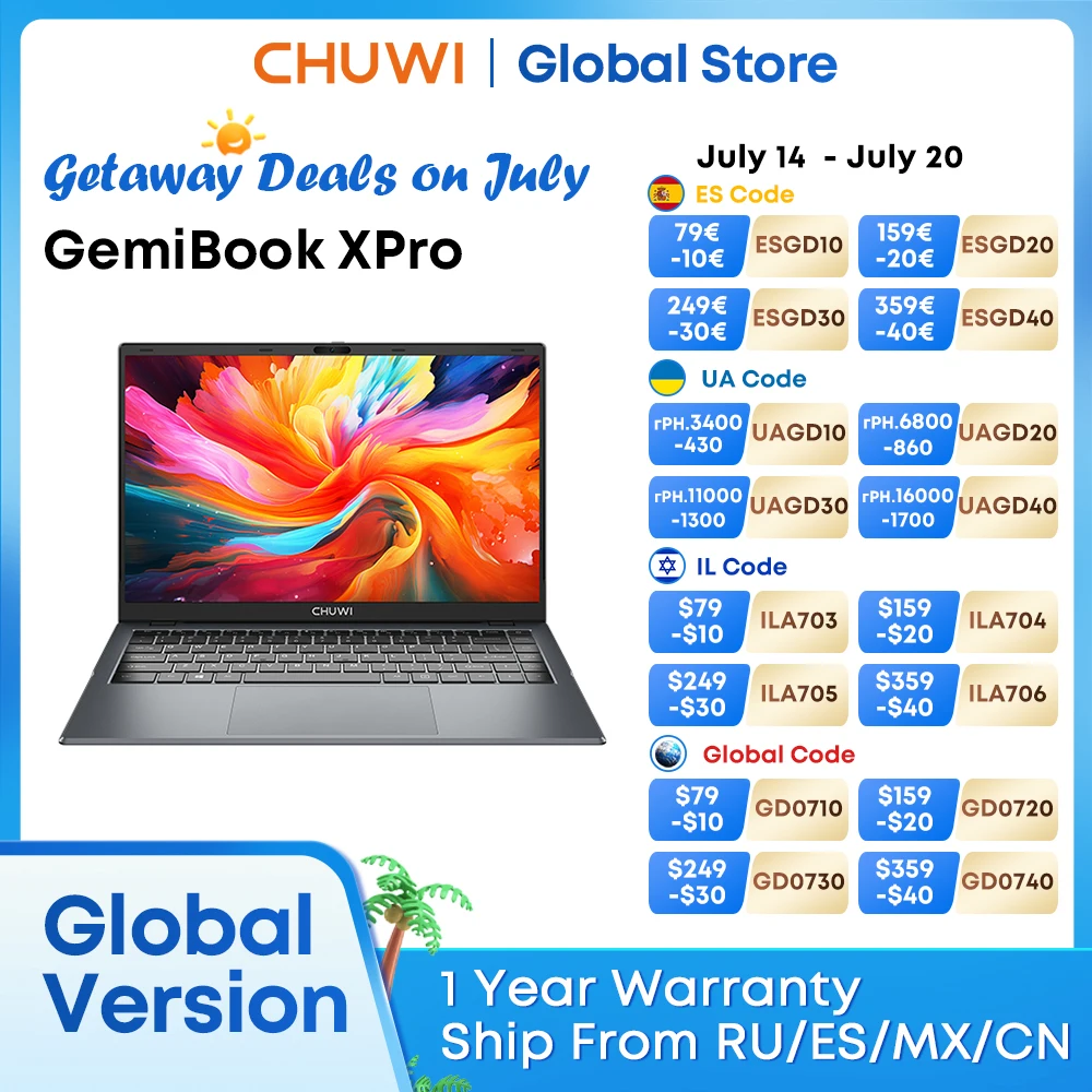 CHUWI GemiBook XPro Laptop Intel N100 Graphics 600 GPU 14.1-inch Screen 8GB RAM 256GB SSD With Cooling Fan Windows 11 Notebook