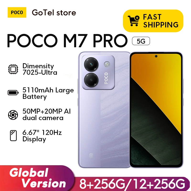 【Marchio+】 Il più recente POCO M7 Pro 5G Versione globale Dimensity 7025-Ultra 120Hz FHD+ Display AMOLED per la cura degli occhi Batteria 5110mAh NFC
