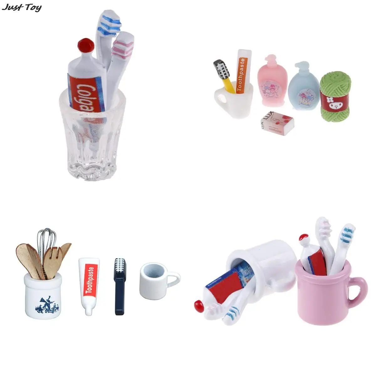 1:12 Nhà Búp Bê Mini Bàn Chải Đánh Răng Kem Đánh Răng Cốc Khăn Xà Phòng Bộ Nhà Tắm Đồ Chơi