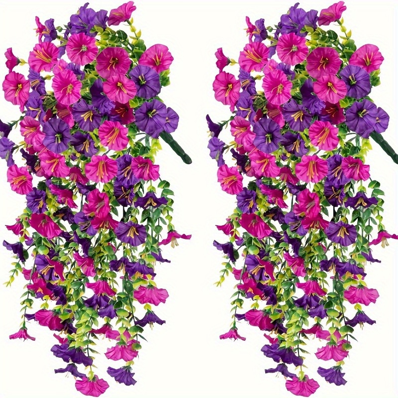 Decorazione da appendere con gloria mattutina artificiale e eucalipto, resistente ai raggi UV, 2 pezzi, perfetta per la casa, il giardino, le matrimoni |   Versatile per esterni