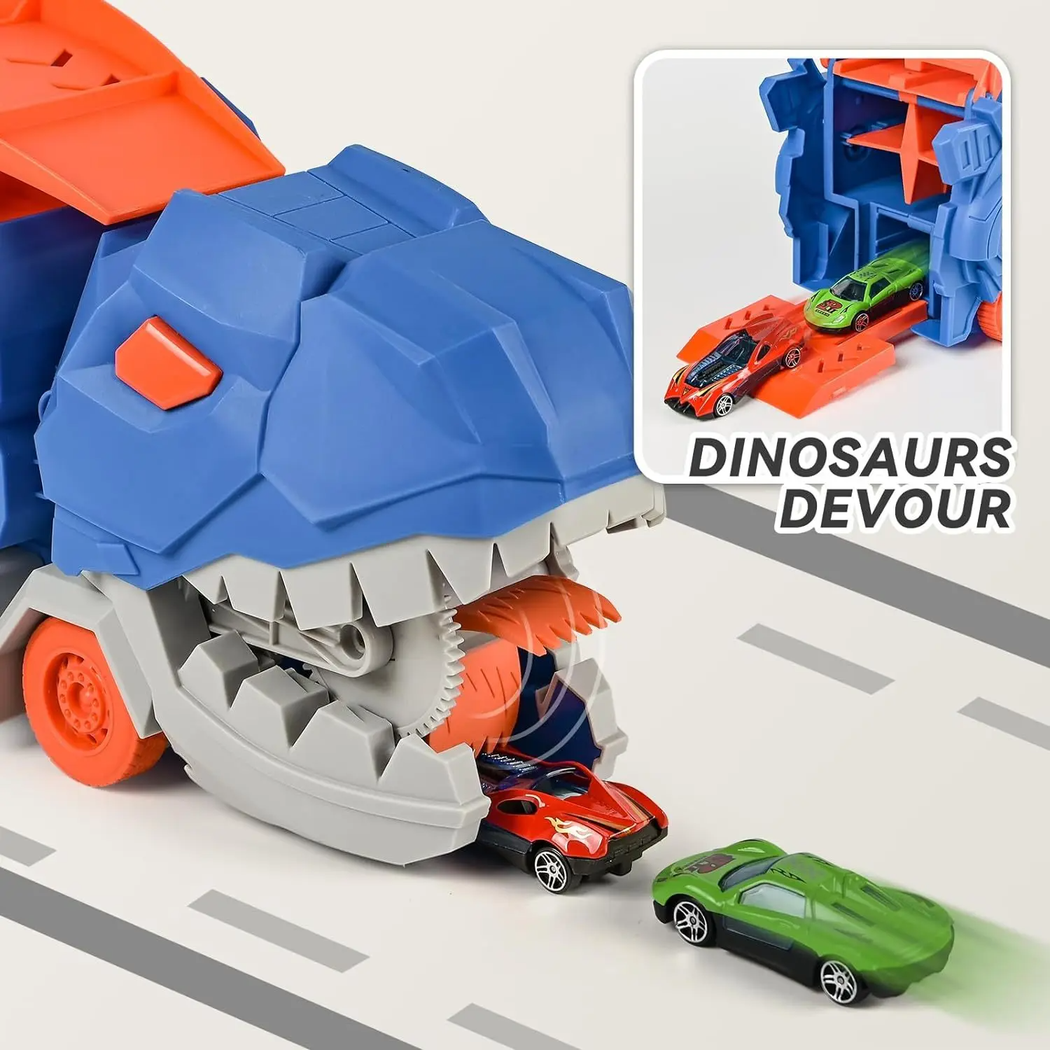Vervoer van dinosaurustruck met opvouwbare glijdende racebaan transformeert in staande T-rex Beste verjaardagscadeaus Speelgoed Jongens Meisjes Kind