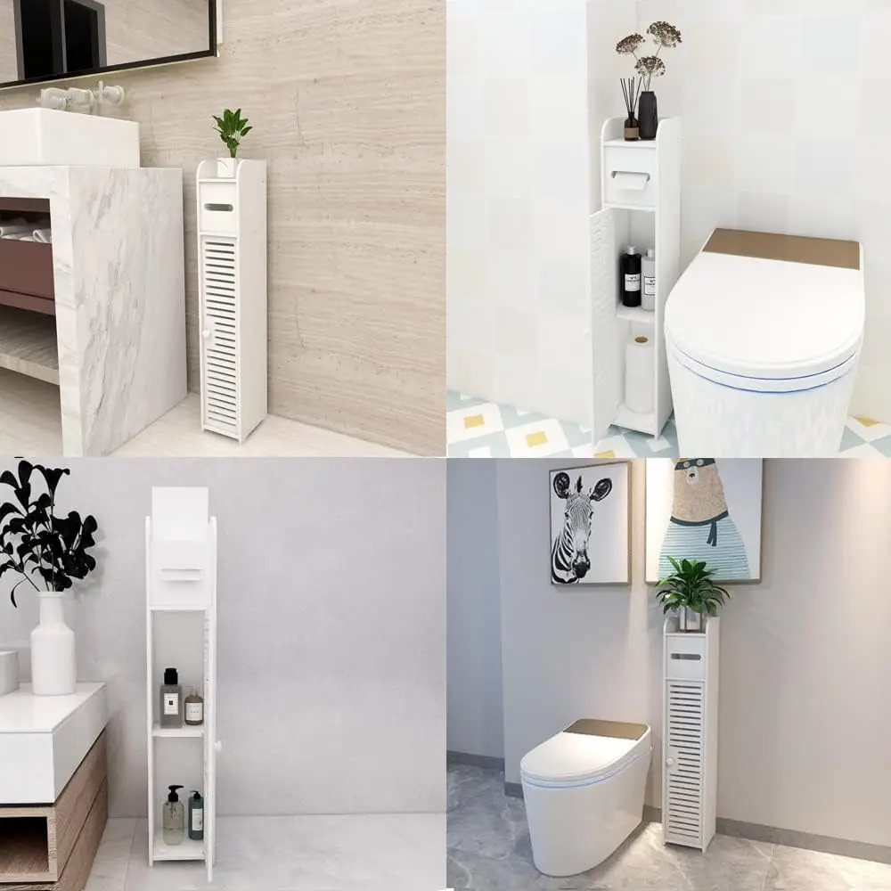 Armadietto portaoggetti per bagno Armadietto da pavimento a 3 livelli Organizzatore con porta Portarotolo per WC sospeso Armadietto portaoggetti per WC stretto