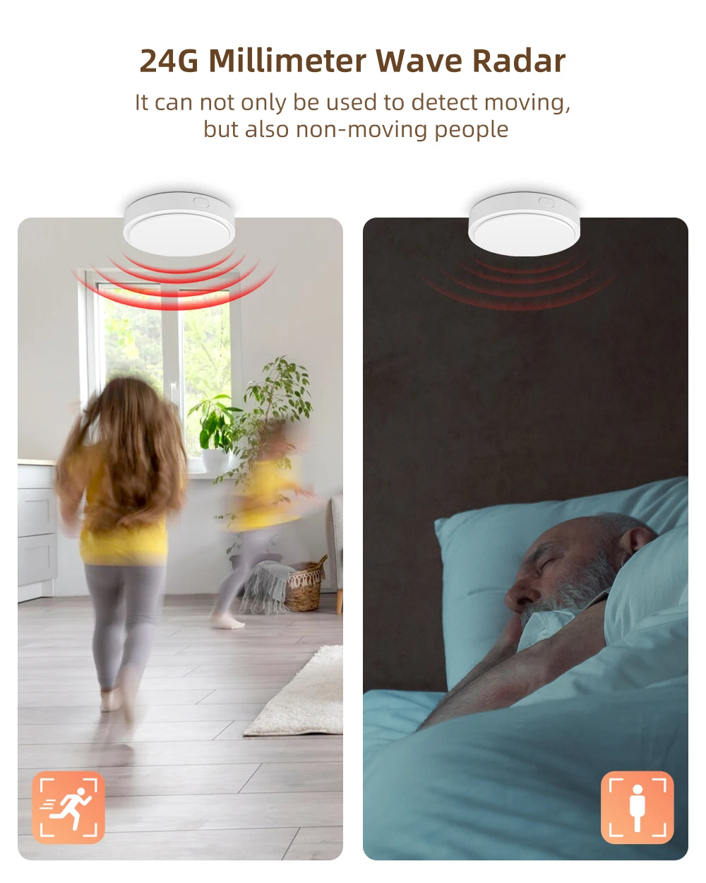 MIUCDA Tuya WiFi MmWave Radar Sensor de movimiento de presencia humana, detección de luminancia/distancia Sensor PIR funciona con Alexa Google Home