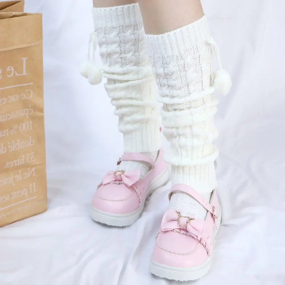 Penutup Kaki Rajut Wol Lolita Wanita Musim Dingin, Penghangat Kaki, Penutup Lutut