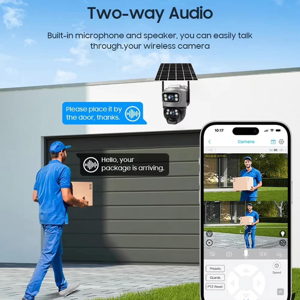 Cámara V380 de doble lente 4G, PIR Solar, detección humana, visión nocturna, vídeo de seguridad impermeable, cámara IP, Monitor CCTV con batería de 8MP 4K